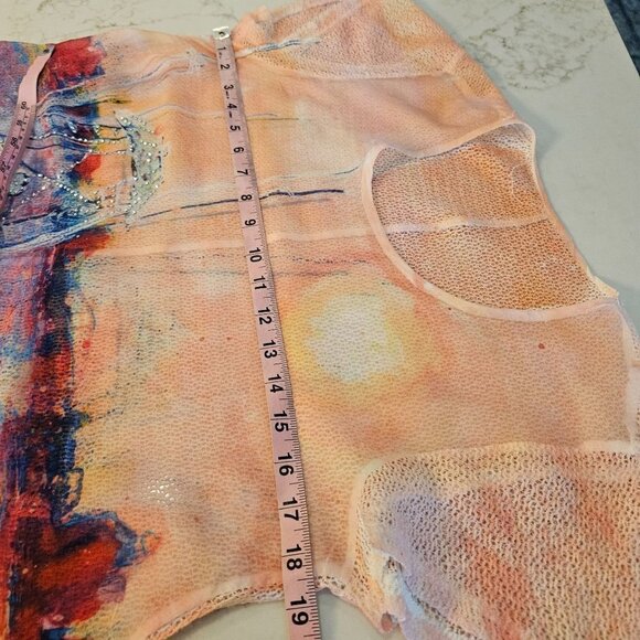 Leoma Lovegrove Size Medium Sheer Tunic Top Peach Coastal Boats Art Print - Picture 5 of 6